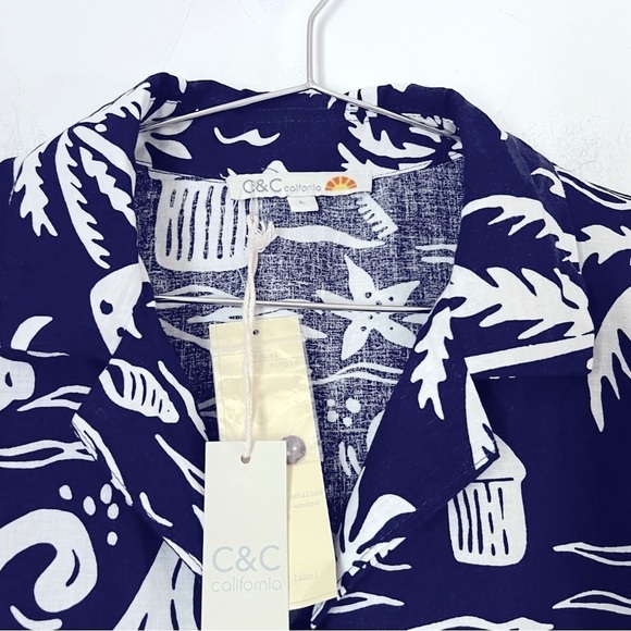 C&C California Hawaiian Novelty Beachy Print Linen Blend Button Down Shirt NEW - Picture 4 of 13